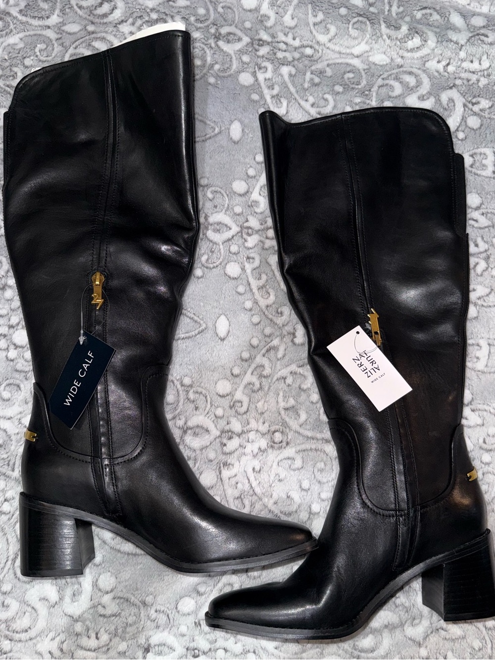 27 EDIT Naturalizer Edda Black Leather Wide Calf Knee High Boots – NWT